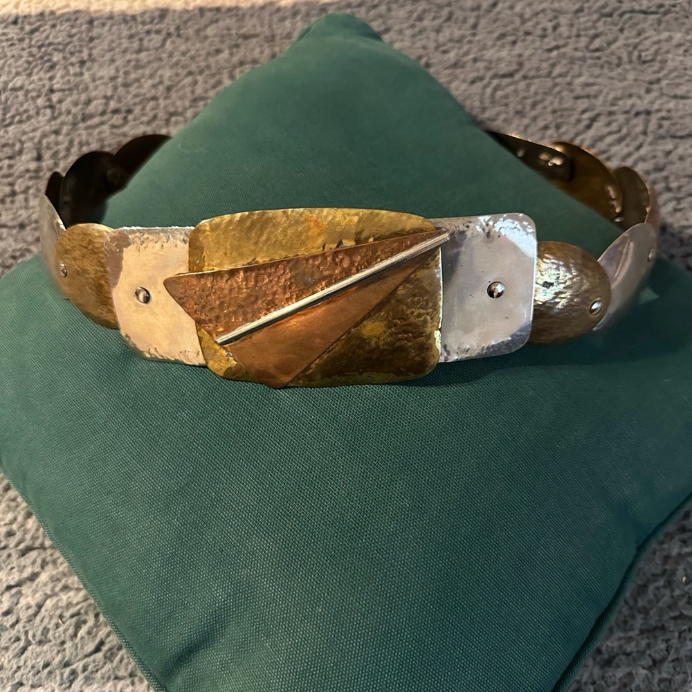 Vintage Geometric Gold, Bronze and Silver Metal Belt